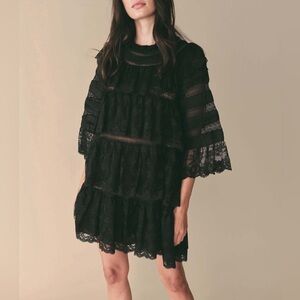 DÔEN Oralie Lace Tiered Dress Black XL